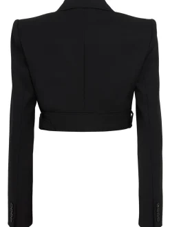 Blazer cropped in lana grain de poudre