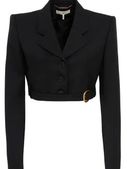 Blazer cropped in lana grain de poudre