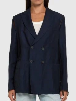 Blazer doppio petto Dina in lana e lino