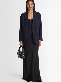 Blazer in misto poly senza colletto