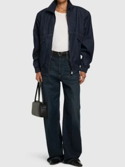 Bomber in denim con zip
