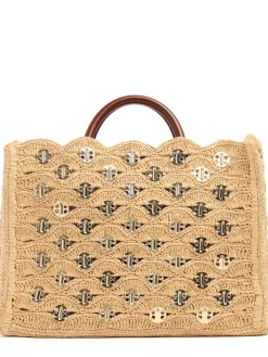 Borsa shopping in rafia con ricami
