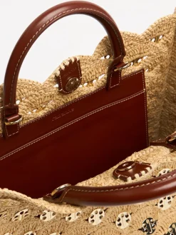 Borsa shopping in rafia con ricami