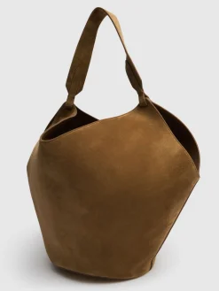 Borsa shopping media Lotus in camoscio