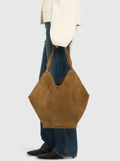 Borsa shopping media Lotus in camoscio