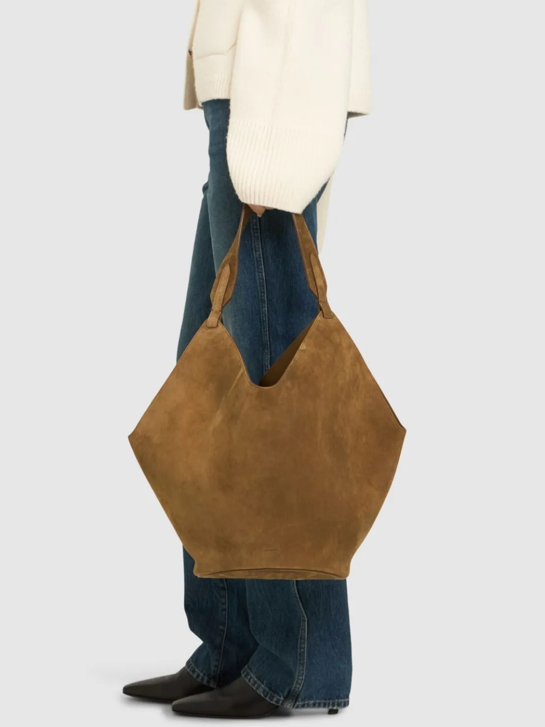 Borsa shopping media Lotus in camoscio