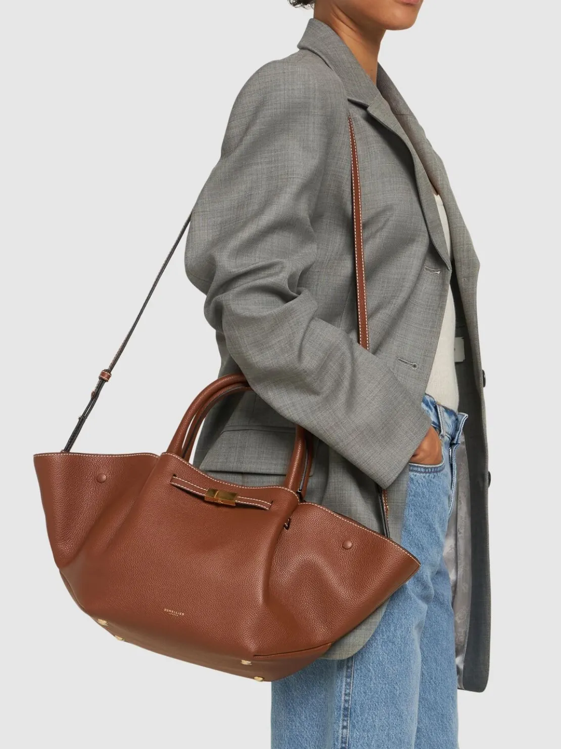 Borsa shopping midi New York in pelle martellata