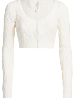 Cable knit nylon blend cardigan