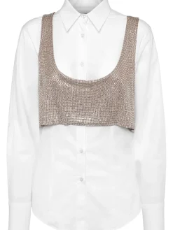 Camicia in popeline di cotone con cristalli