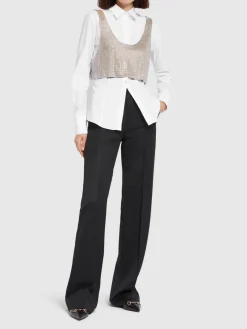 Camicia in popeline di cotone con cristalli