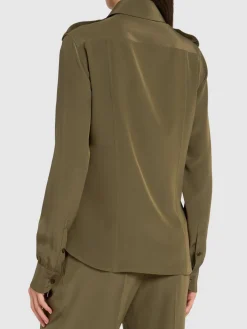 Camicia military in seta crepe de chine