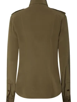 Camicia military in seta crepe de chine