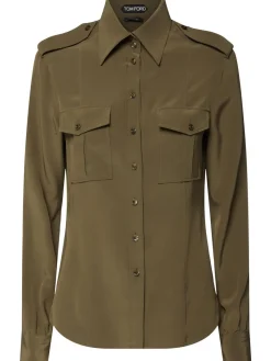 Camicia military in seta crepe de chine