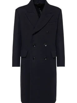 Cappotto doppiopetto in twill di lana