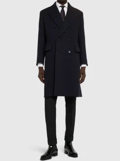 Cappotto doppiopetto in twill di lana
