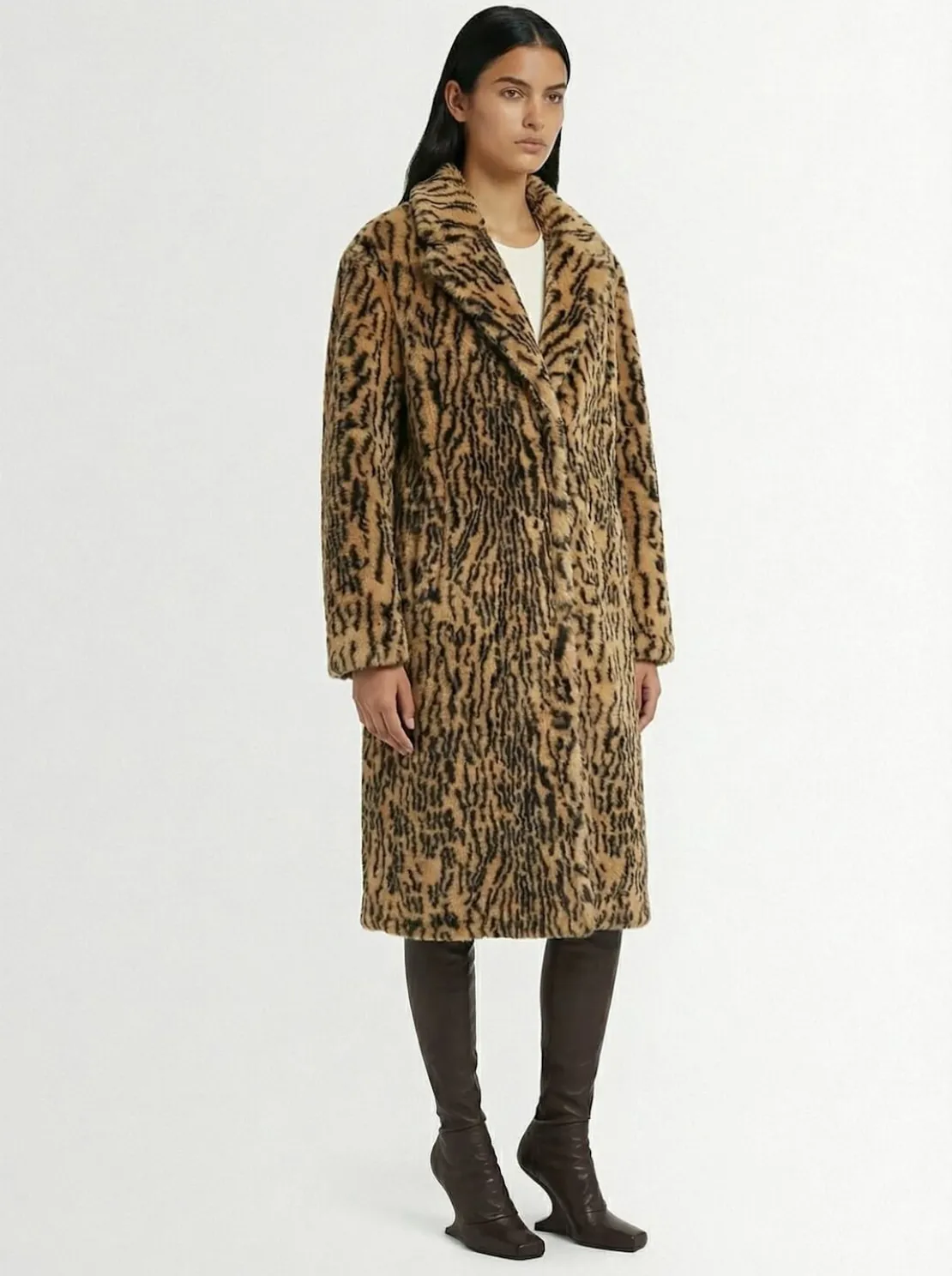 Cappotto midi in pelliccia sintetica leopard