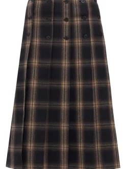 Checked cotton midi skirt