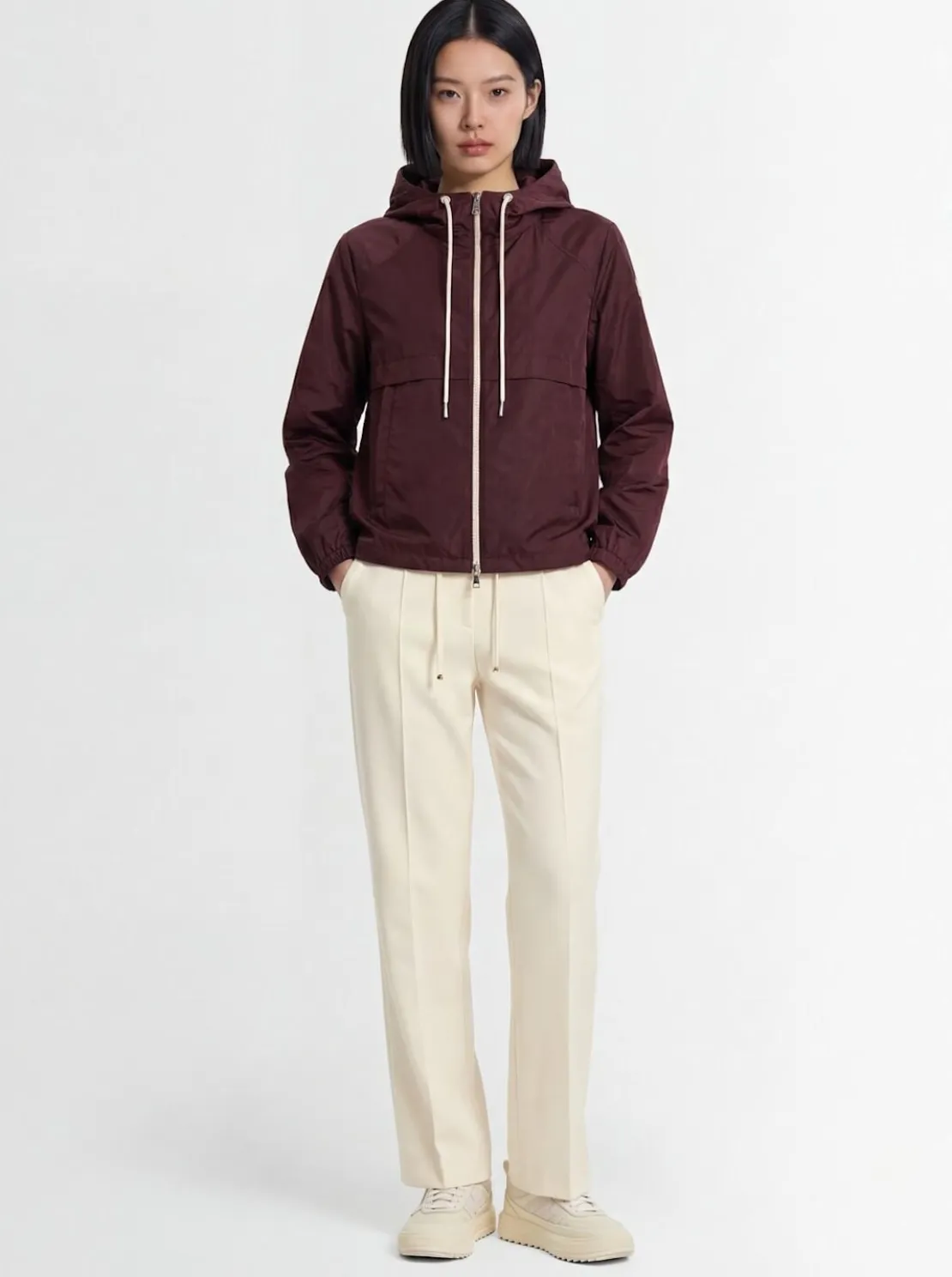 Coquelicot hooded nylon casual jacket