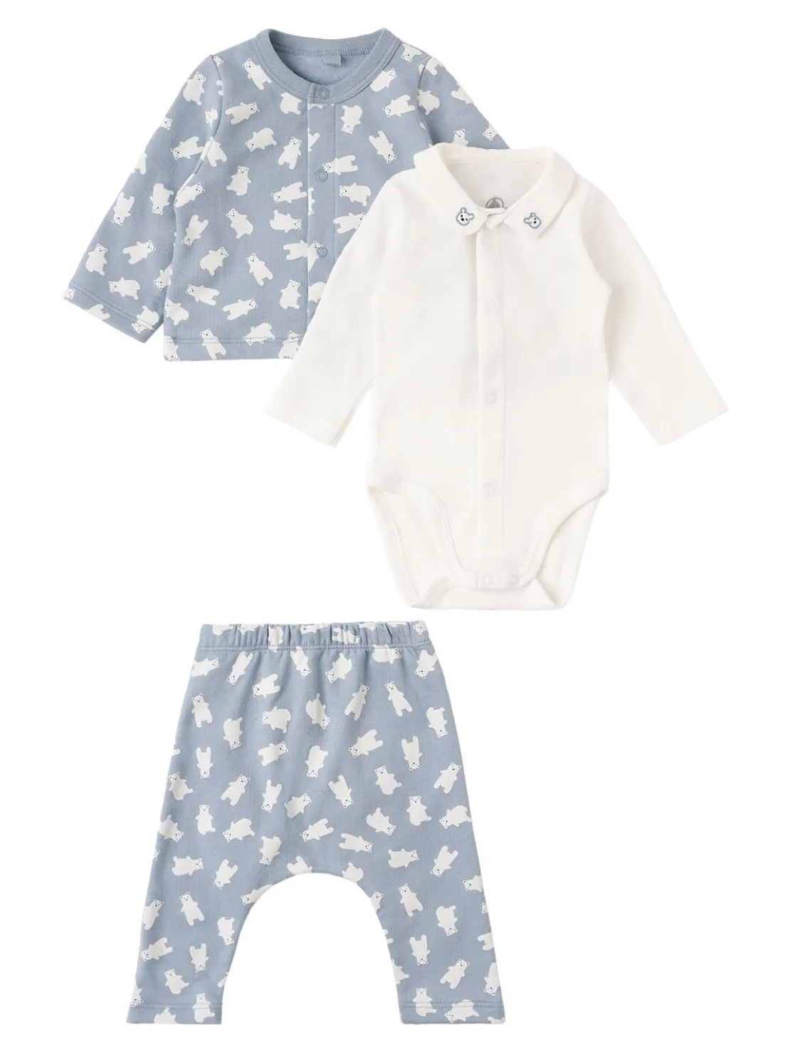 Cotton cardigan, bodysuit & pants