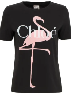 Cotton jersey t-shirt w/ flamingo print