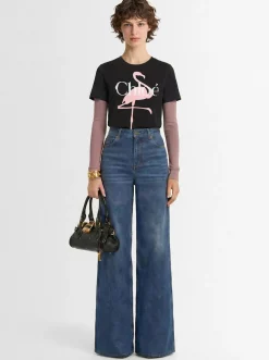 Cotton jersey t-shirt w/ flamingo print