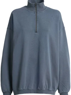 Cotton slouchy half-zip pullover