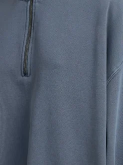 Cotton slouchy half-zip pullover