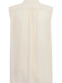 Crepe de chine long top w/ lace trim