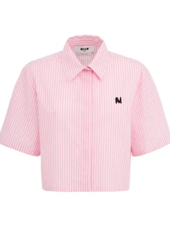 Cropped short sleeve cotton shirt
