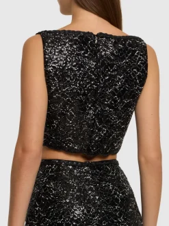 Crop top in tweed con paillettes