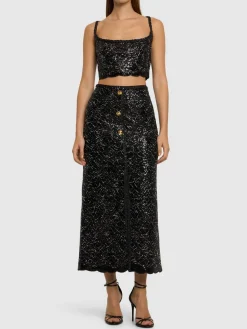 Crop top in tweed con paillettes