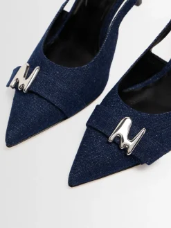 Denim sling back heels