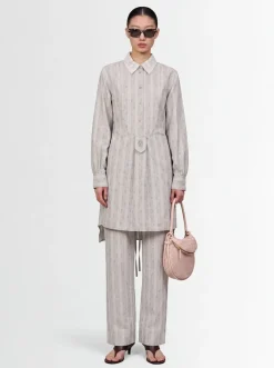Ditsy striped cotton long sleeve dress