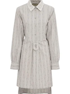 Ditsy striped cotton long sleeve dress