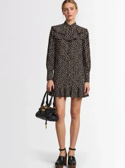 Dot print silk jacquard mini dress