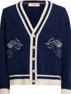 Double cupid embroidered wool cardigan