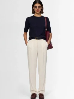 Double-pleat viscose & linen wide pants