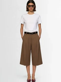Double-pleat viscose & linen wide shorts