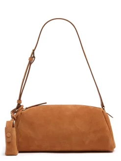 Elongated suede shoulder bag