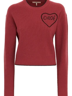 Embroidered logo wool blend knit sweater