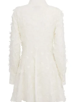 Embroidered mini shirt dress w/ belt