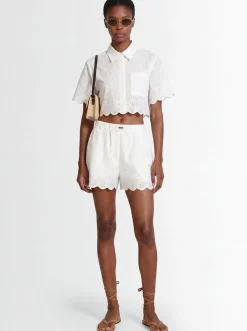 Eyelet lace boxer-style shorts