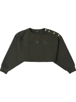 Felpa cropped in cotone con logo