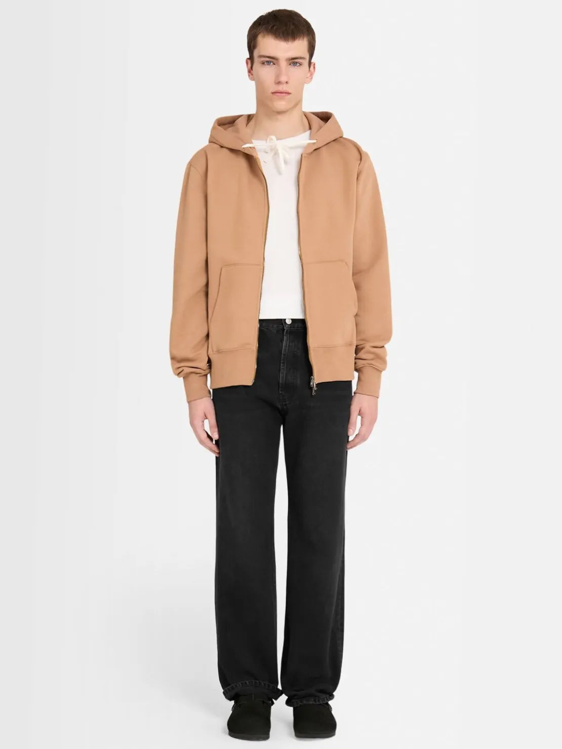 Felpa in cotone con zip e cappuccio