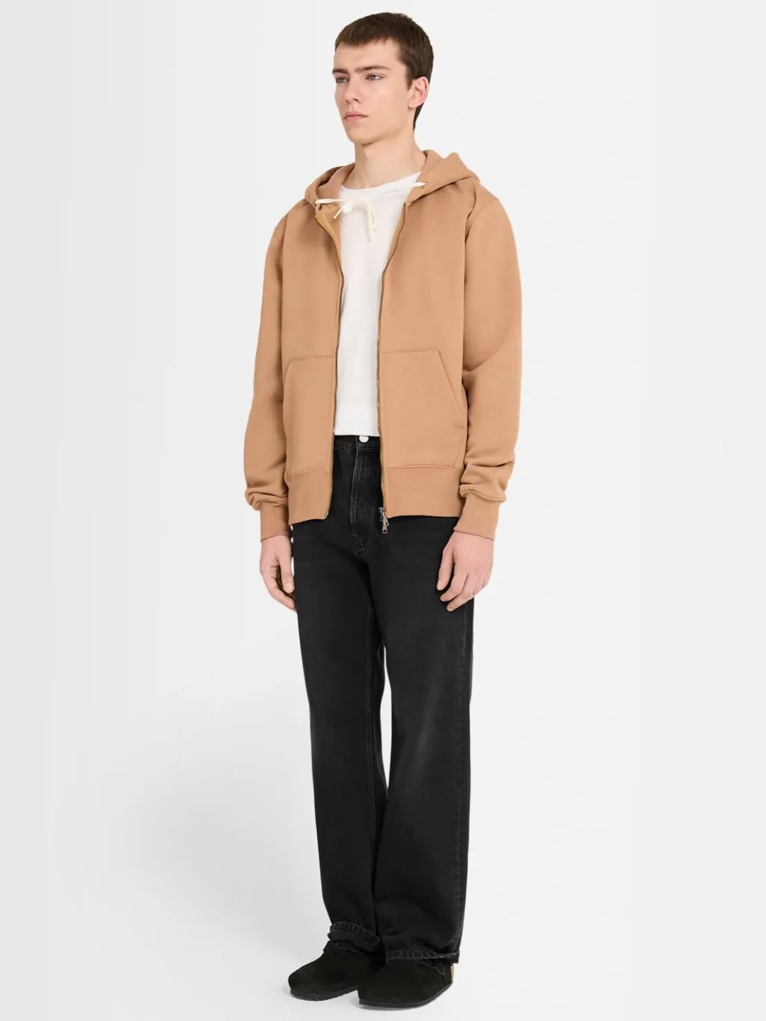 Felpa in cotone con zip e cappuccio