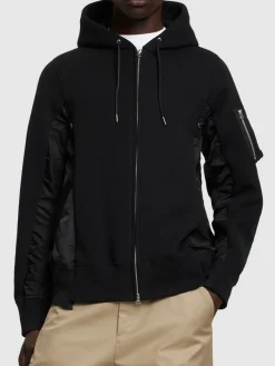 Felpa in cotone e twill di nylon / cappuccio