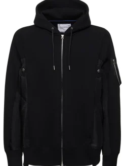 Felpa in cotone e twill di nylon / cappuccio