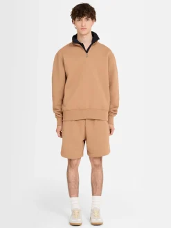 Felpa in cotone felpato con mezza zip