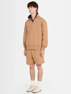 Felpa in cotone felpato con mezza zip
