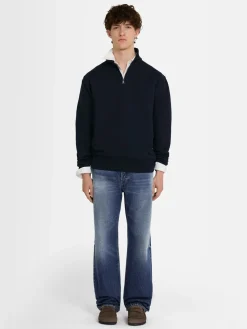 Felpa in cotone felpato con mezza zip